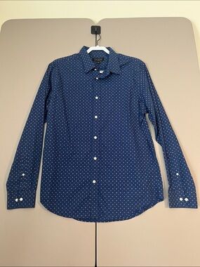Banana Republic Navy Blue Micro Dot Long-Sleeve Dress Shirt
